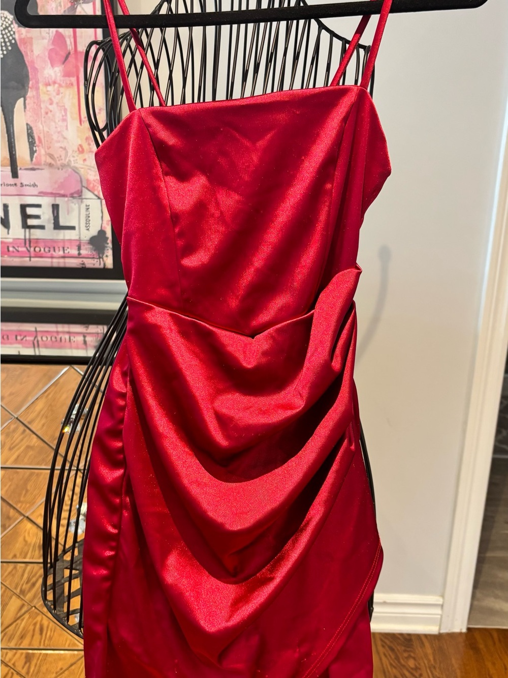 Windsor Red Satin Cowl-Detail Midi Dress